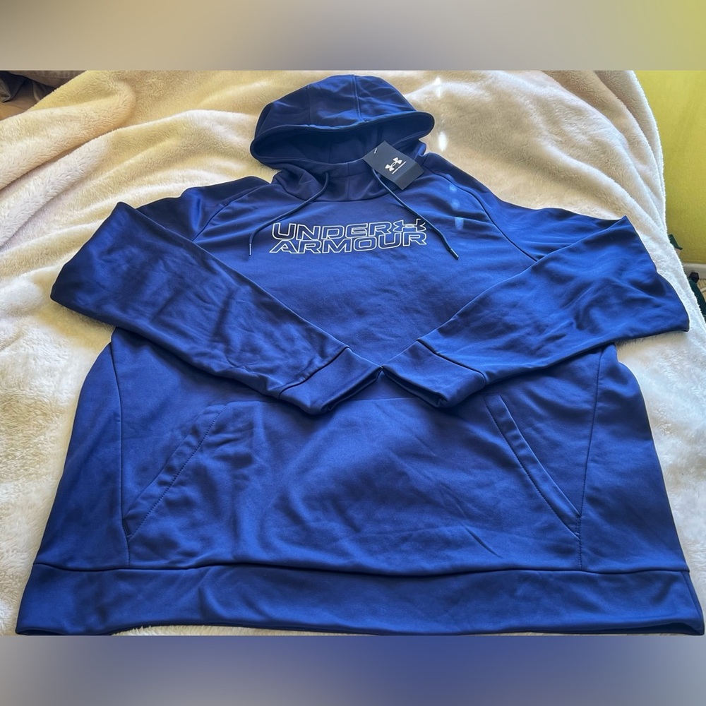 Under Armour Fleece Wordmark Hoodie Men’s 2XL Navy Blue NWT